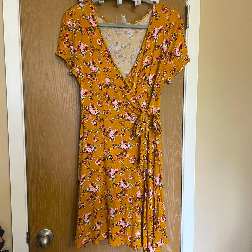 Mustard yellow faux wrap dress